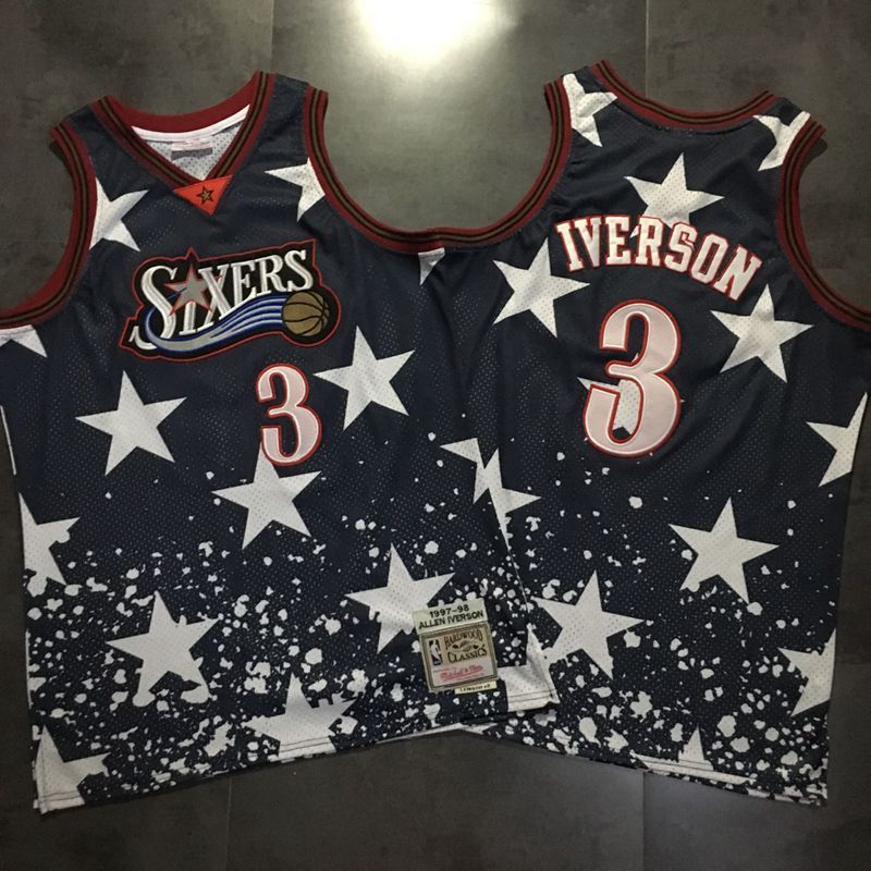 Men Philadelphia 76ers #3 Iverson Black Independent day embroidery series NBA Jerseys